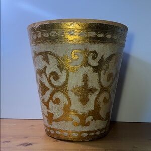 Elegant Florentine Gold and Cream Decorative Waste Basket